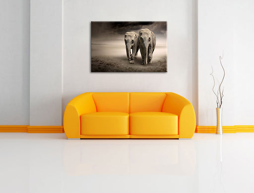 Zwei Elefanten in Steppe Leinwandbild über Sofa