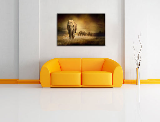 Prächtiger Elefanten in Steppe Leinwandbild über Sofa