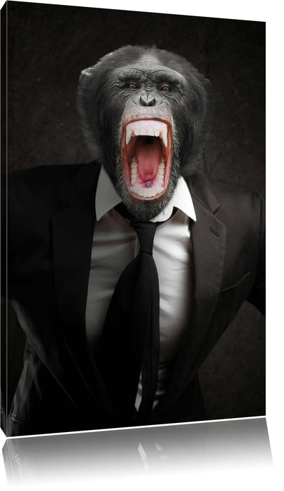Pixxprint Wütender Affe im Anzug, Leinwandbild