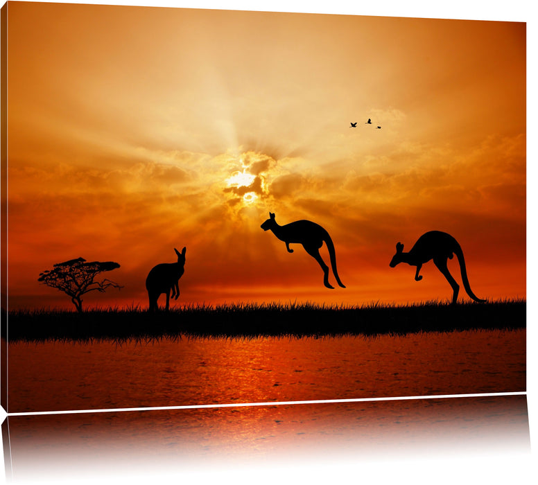 Pixxprint Kängurus im Sonnenlicht, Leinwandbild
