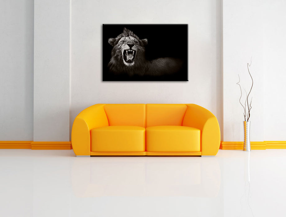 Dark Brüllender Löwe Leinwandbild über Sofa