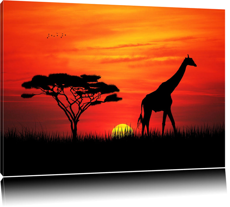 Pixxprint Giraffe im Sonnenuntergang, Leinwandbild