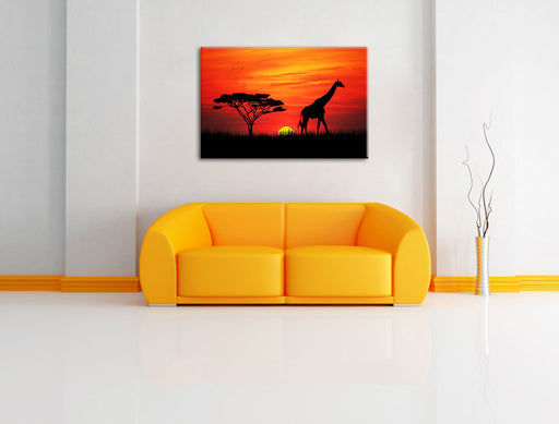 Giraffe im Sonnenuntergang Leinwandbild über Sofa