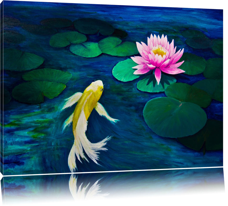 Pixxprint Koi mit Seerose Kunst, Leinwandbild