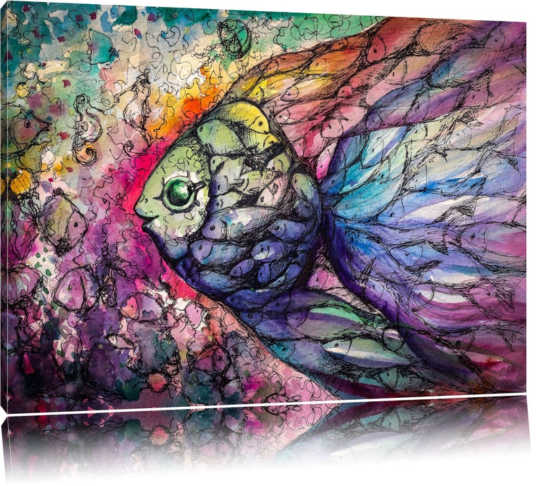 Pixxprint Bunte Fische Kunst, Leinwandbild