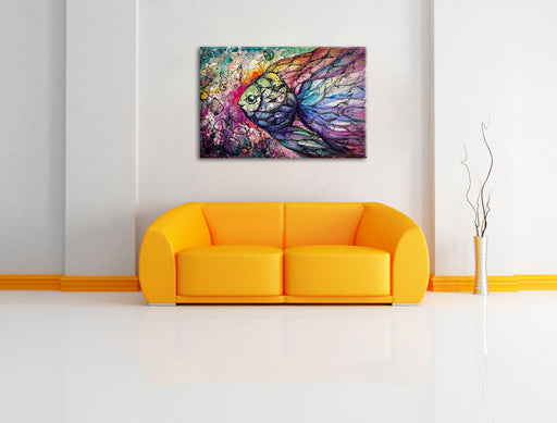 Bunte Fische Kunst Leinwandbild über Sofa