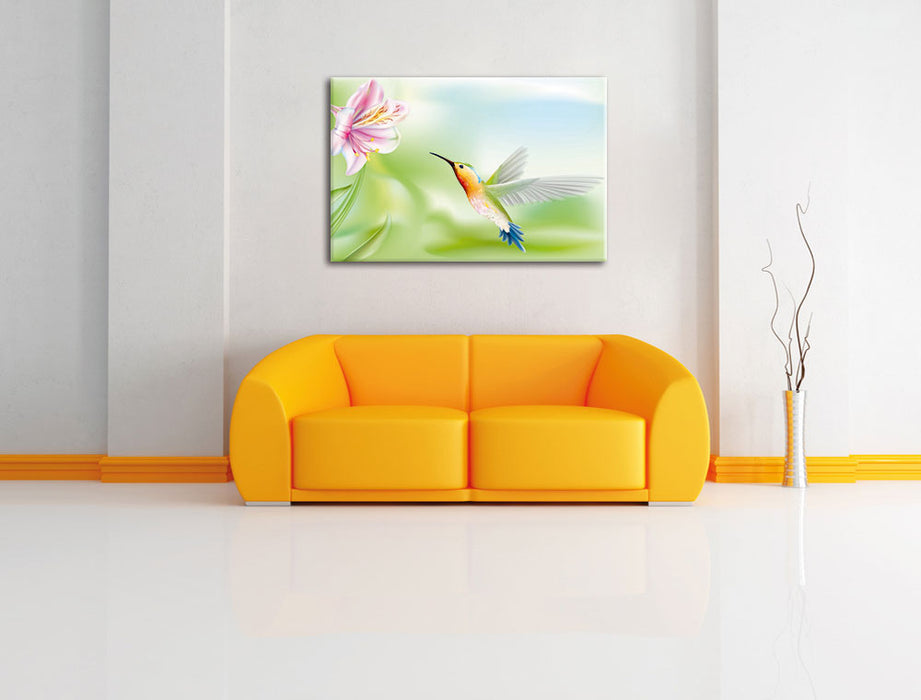 Wunderschöner Kolibri mit Blüte Leinwandbild über Sofa