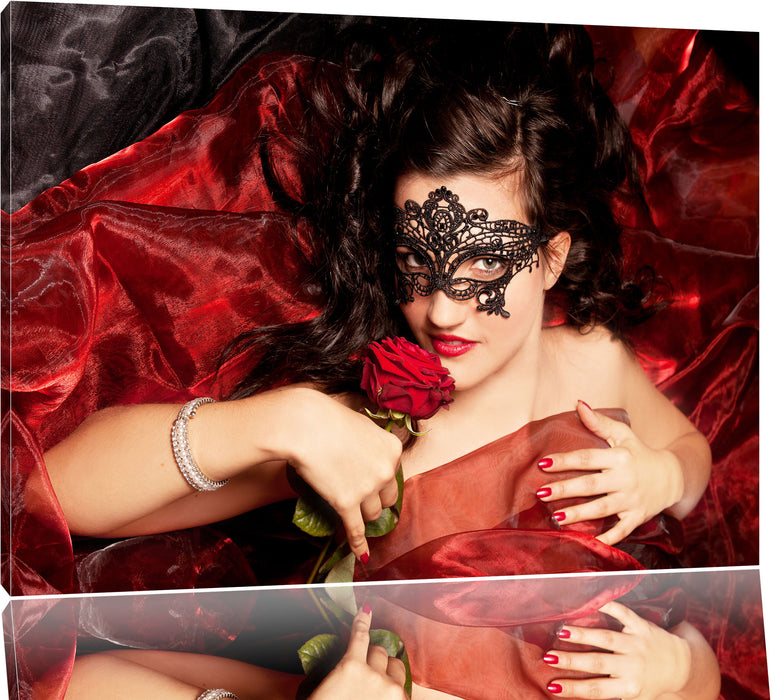 Pixxprint Sexy Frau mit Rose, Leinwandbild