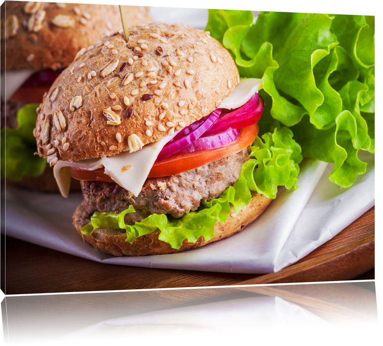 Pixxprint Köstlicher Hamburger, Leinwandbild