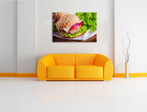 Köstlicher Hamburger Leinwandbild über Sofa