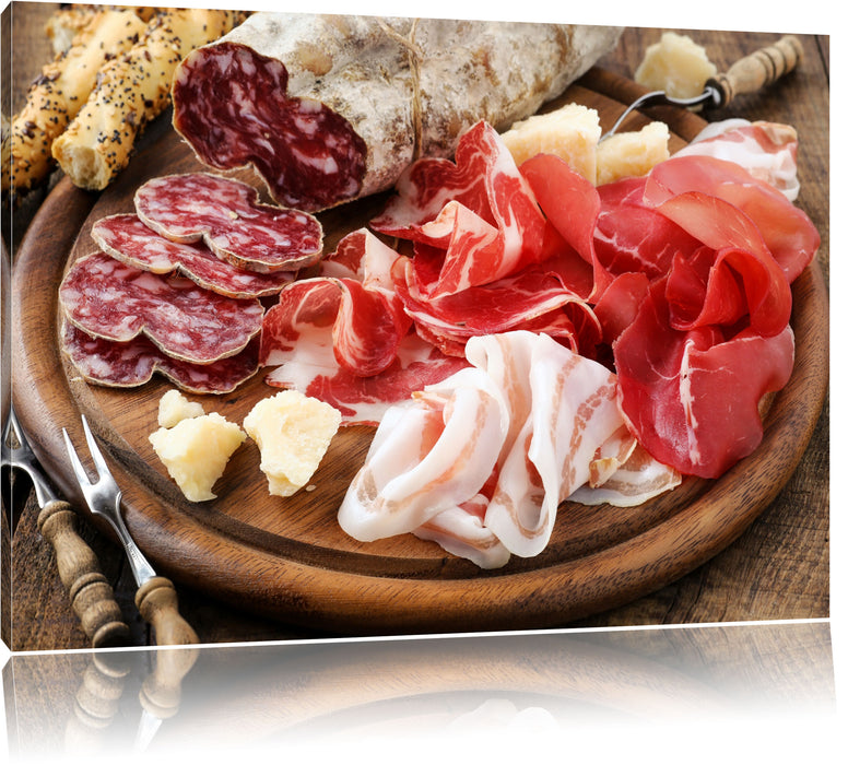 Pixxprint Brotzeit mit Wurst, Leinwandbild