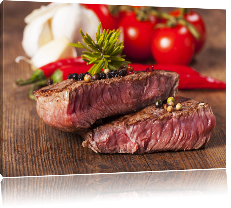 Pixxprint Saftiges Pfeffer Steak, Leinwandbild