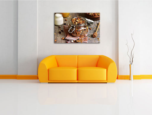 Honig Müsli im Glas Leinwandbild über Sofa