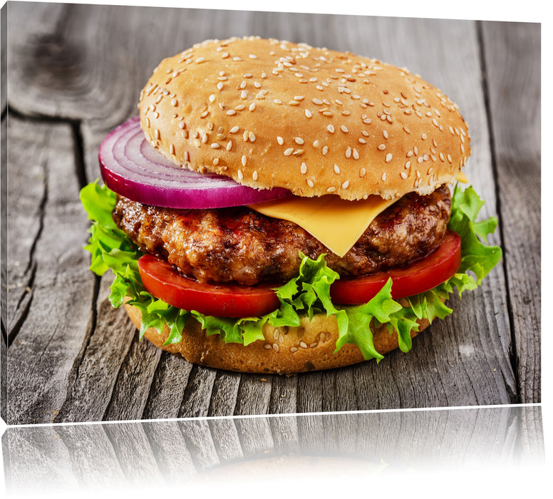 Pixxprint Leckerer Cheeseburger, Leinwandbild