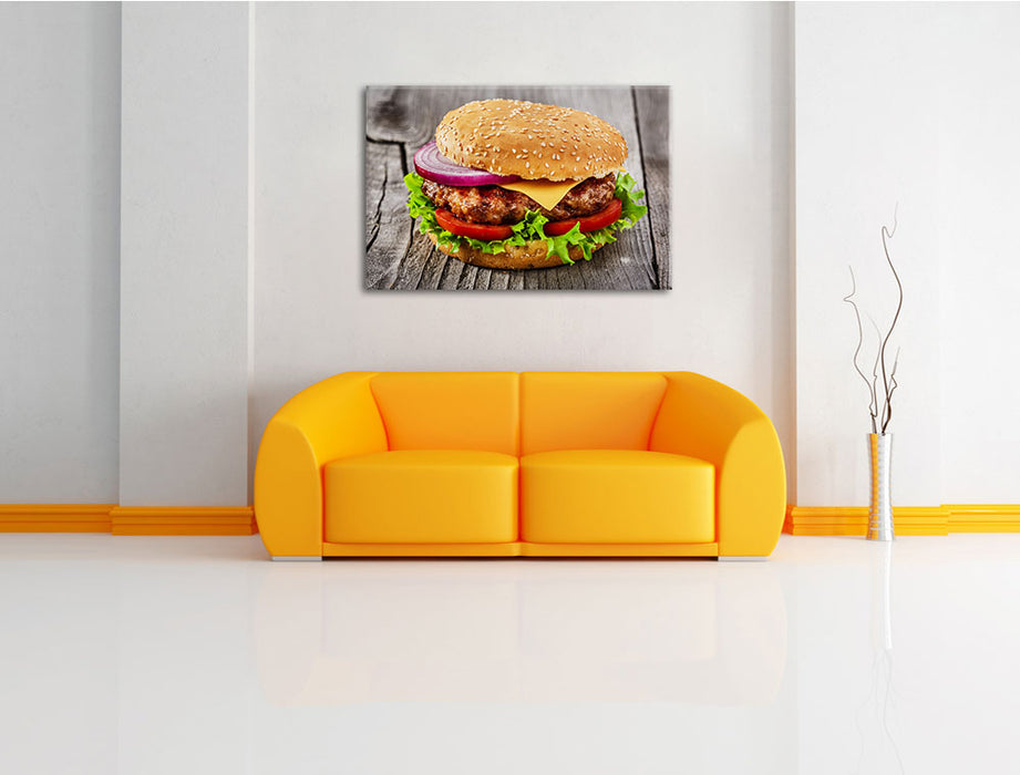 Leckerer Cheeseburger Leinwandbild über Sofa