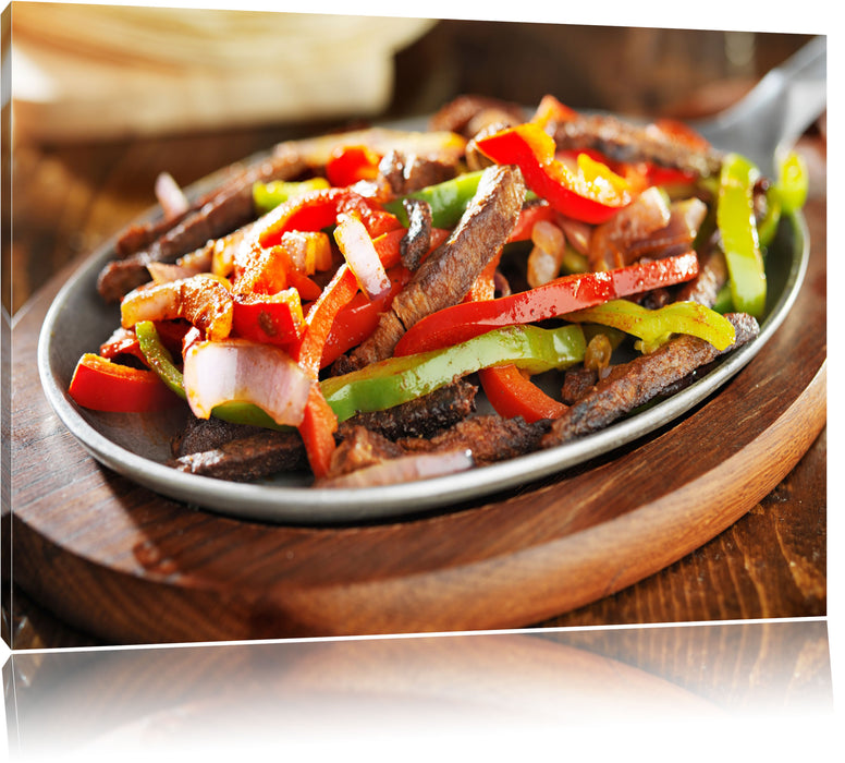 Pixxprint Fleischpfanne mit Paprika, Leinwandbild