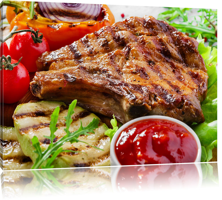 Pixxprint Gegrilltes Steak, Leinwandbild