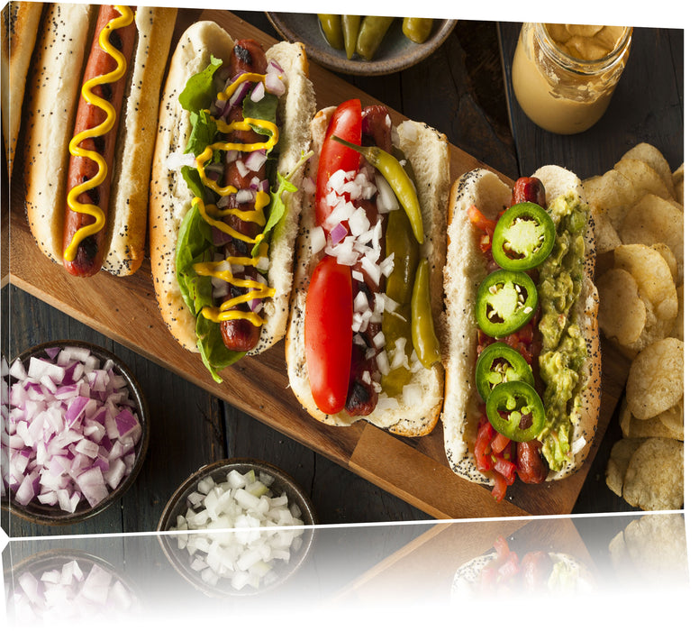 Pixxprint Amerikanische Hotdogs, Leinwandbild