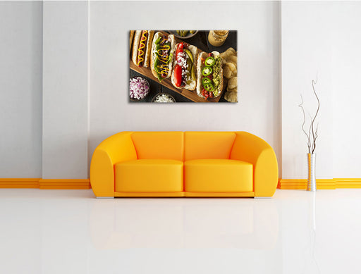 Amerikanische Hotdogs Leinwandbild über Sofa