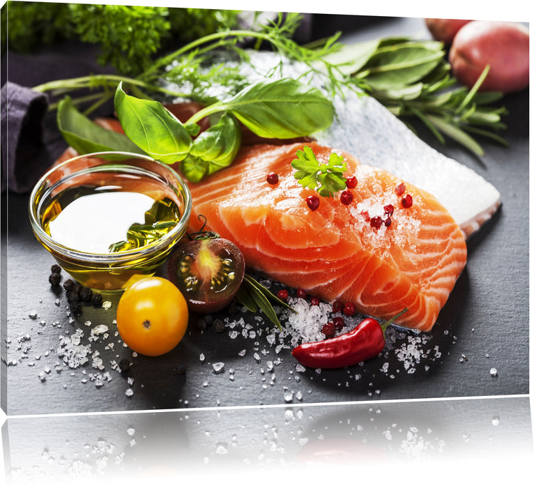 Pixxprint Frische Seelachsfilet, Leinwandbild