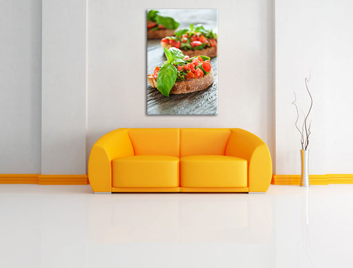Köstliche Tomaten Bruchetta Leinwandbild über Sofa