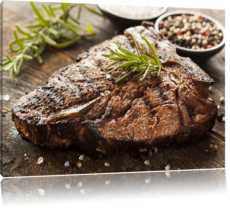 Pixxprint Leckeres Fleisch mit Rosmarin, Leinwandbild