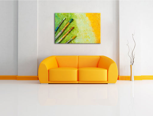 Pinsel mit gemalten Bild Leinwandbild über Sofa