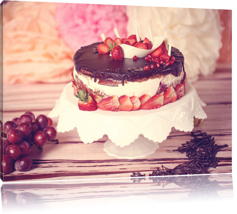 Pixxprint Köstliche Erdbeertorte, Leinwandbild