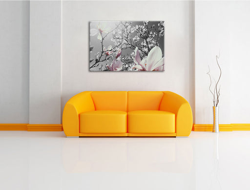 schöne Magnolie Blüten Leinwandbild über Sofa