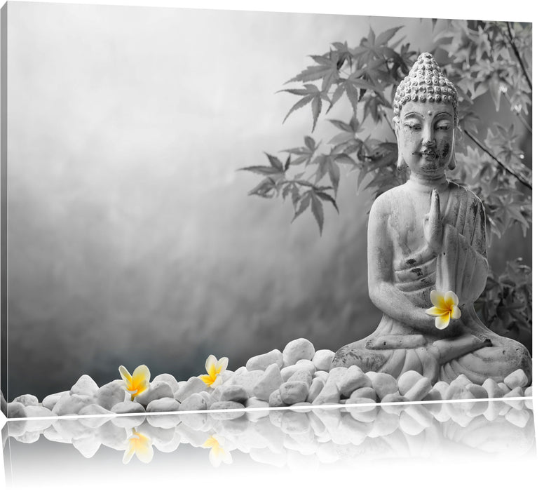 Pixxprint Buddha mit Monoi Blüte in der Hand, Leinwandbild