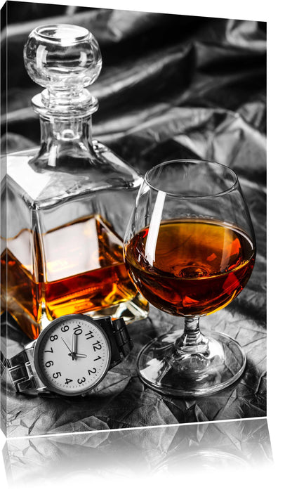 Pixxprint Man Things mit Whiskey und Uhr, Leinwandbild