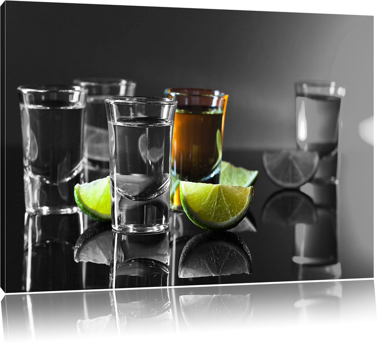 Pixxprint Tequila Shots mit Limetten, Leinwandbild