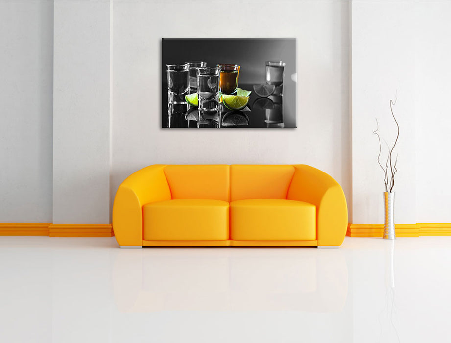 Tequila Shots mit Limetten Leinwandbild über Sofa