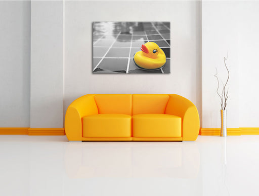 Quietsche Ente im Wasser Leinwandbild über Sofa