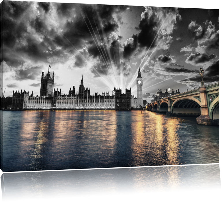 Pixxprint Westminster Abbey mit Big Ben, Leinwandbild