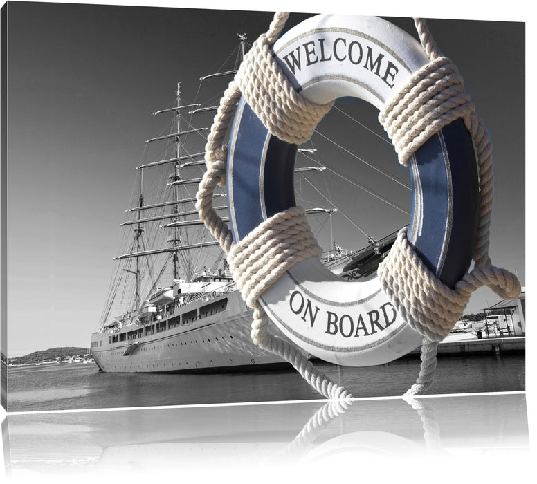 Pixxprint Rettungsring im Hafen, Leinwandbild