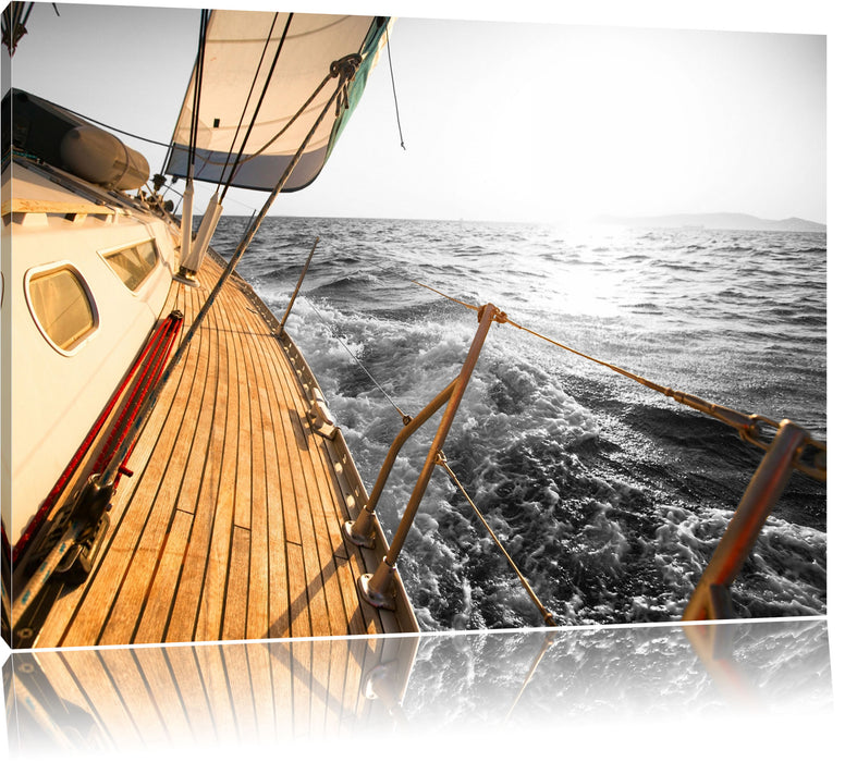 Pixxprint schief liegendes Segelboot, Leinwandbild