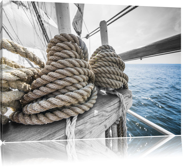 Pixxprint Tau Seile auf einem Schiff, Leinwandbild