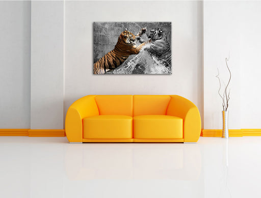 prachtvolle Tiger kämpfen Leinwandbild über Sofa