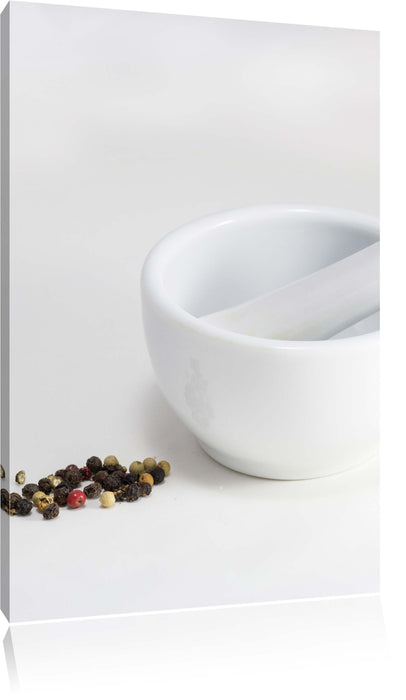 Pixxprint Porzellan Mörser mit Pfefferkörner, Leinwandbild