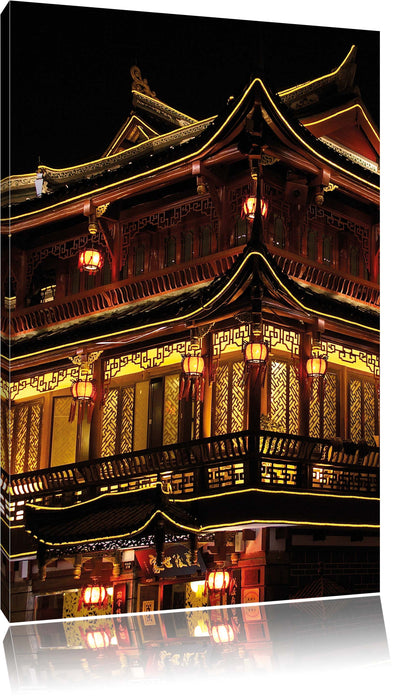 Pixxprint Dark prächtiges chinesisches Haus, Leinwandbild