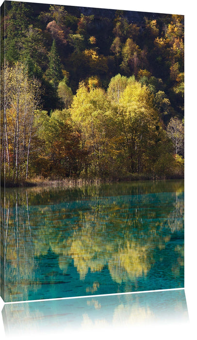 Pixxprint herbstlicher Wald am See, Leinwandbild