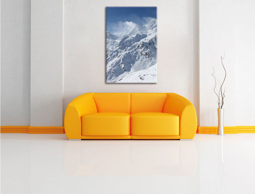 schneebedeckte Berggipfel Leinwandbild über Sofa