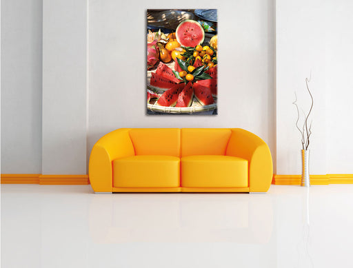 exotischer Fruchtteller Leinwandbild über Sofa