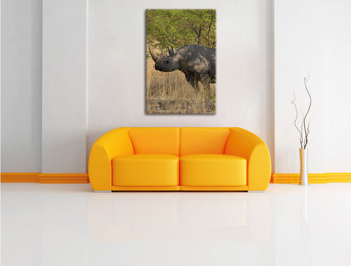 Nashorn in der Savanne Leinwandbild über Sofa