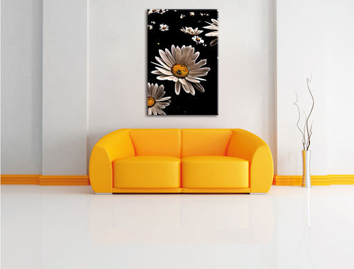 Dark Margeriten Blüten Leinwandbild über Sofa
