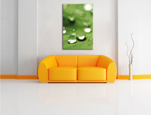 Wassertropfen auf Blatt Leinwandbild über Sofa