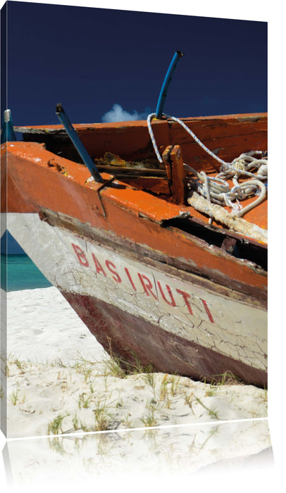 Pixxprint Boot am Strand, Leinwandbild