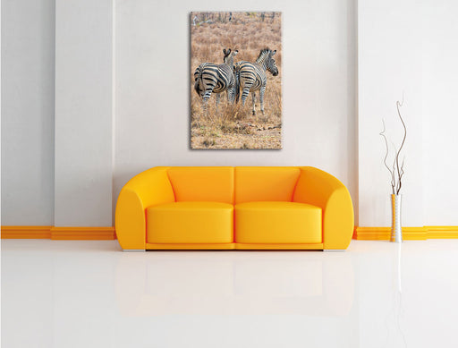 Zebraherde in Savanne Leinwandbild über Sofa