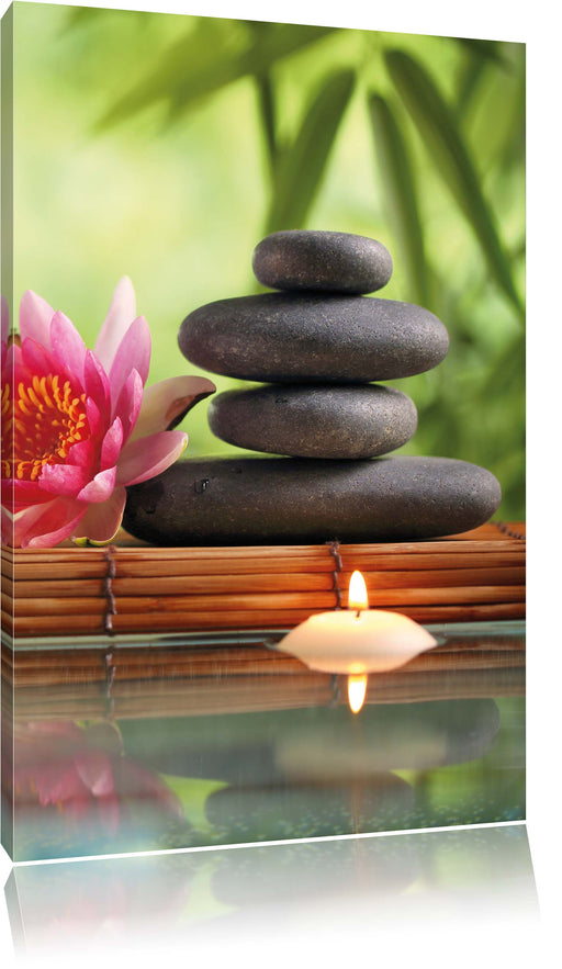 Seerose mit Zen Steinen und Kerzen Leinwandbild